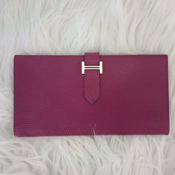 Astounding EUC Hermes LIZARD Bearn Long Wallet Full Inclusion + Bag! Magenta - Picture 2 of 15